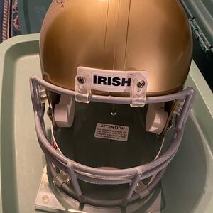 ND Gold Football Helmet signed by Joe Montana with Faceguard